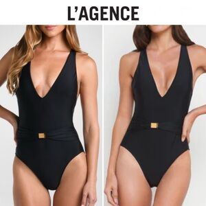 L’AGENCE Lisa Plunge One-Piece Black Swimsuit S $235 NWT